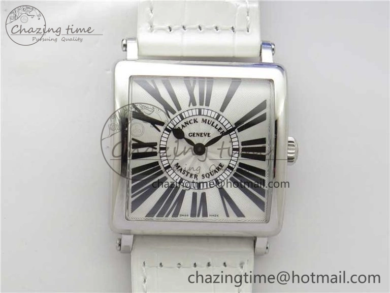 Master Square SS Ladies ZF 1:1 Best Edition White Black Roman Dial on White Leather Strap Ronda Quartz Durable 6555
