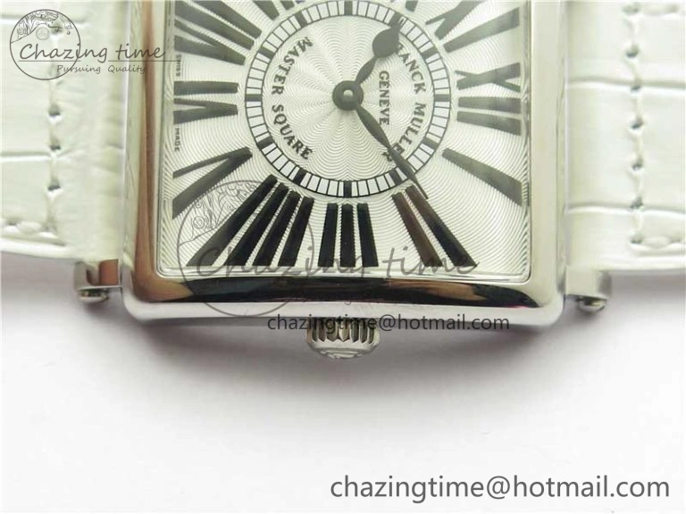 Master Square SS Ladies ZF 1:1 Best Edition White Black Roman Dial on White Leather Strap Ronda Quartz Durable 6555