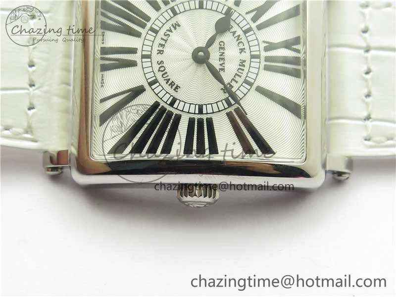 Master Square SS Ladies ZF 1:1 Best Edition White Black Roman Dial on White Leather Strap Ronda Quartz Durable 6555