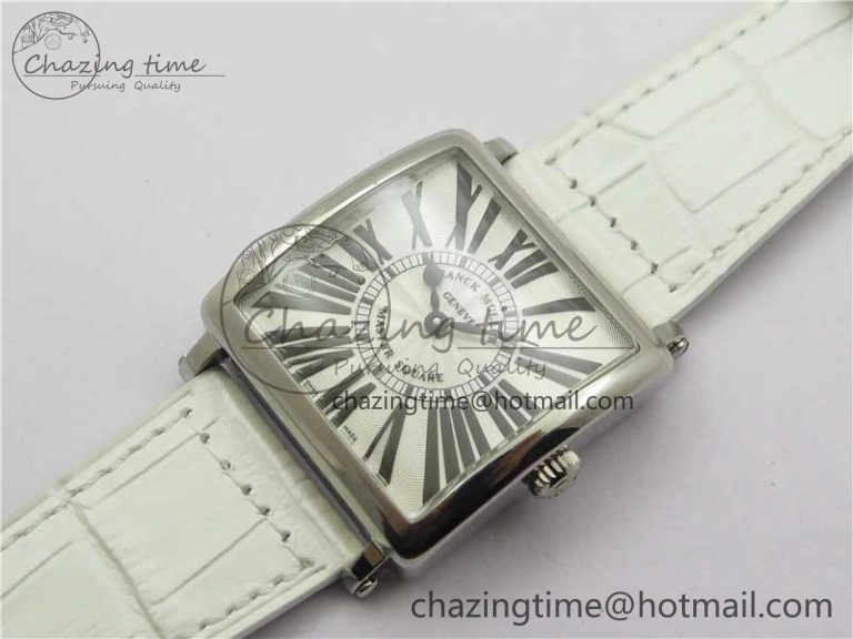 Master Square SS Ladies ZF 1:1 Best Edition White Black Roman Dial on White Leather Strap Ronda Quartz Durable 6555