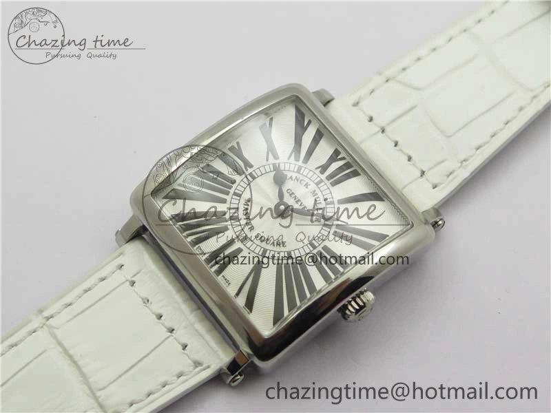 Master Square SS Ladies ZF 1:1 Best Edition White Black Roman Dial on White Leather Strap Ronda Quartz Durable 6555