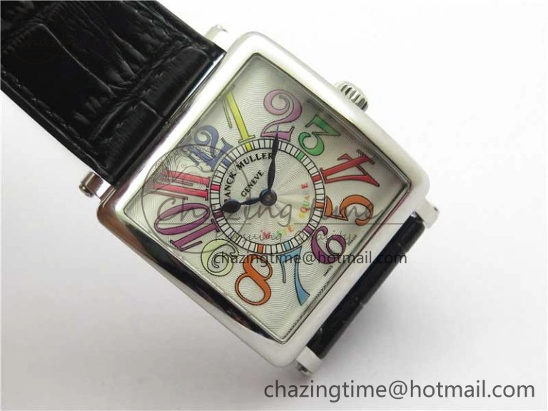 Master Square SS Ladies ZF 1:1 Best Edition White  Arabic Dial on Black Leather Strap Ronda Quartz Unique 6546