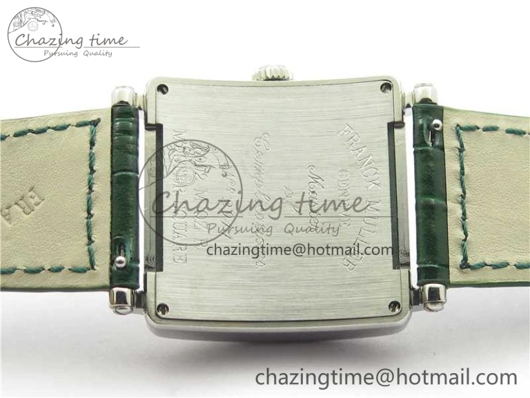 Master Square SS Ladies ZF 1:1 Best Edition White  Arabic Dial on Green Leather Strap Ronda Quartz Comfortable 6544