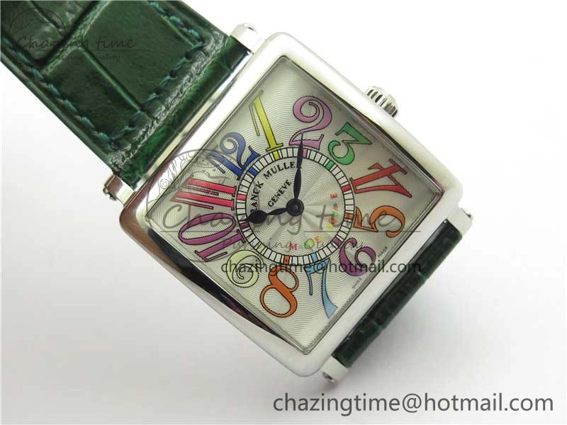 Master Square SS Ladies ZF 1:1 Best Edition White  Arabic Dial on Green Leather Strap Ronda Quartz Comfortable 6544