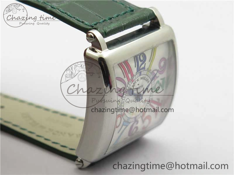 Master Square SS Ladies ZF 1:1 Best Edition White  Arabic Dial on Green Leather Strap Ronda Quartz Comfortable 6544