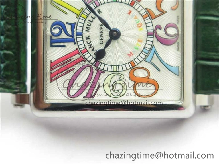 Master Square SS Ladies ZF 1:1 Best Edition White  Arabic Dial on Green Leather Strap Ronda Quartz Comfortable 6544