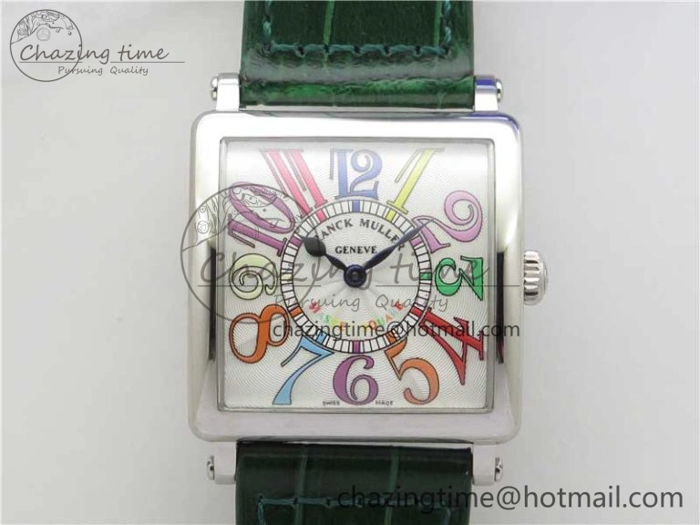 Master Square SS Ladies ZF 1:1 Best Edition White  Arabic Dial on Green Leather Strap Ronda Quartz Comfortable 6544
