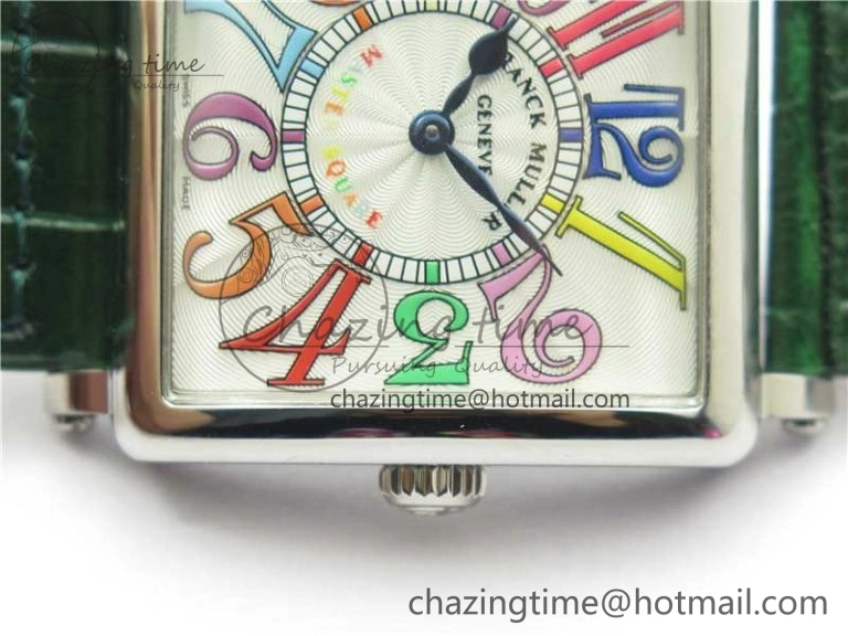 Master Square SS Ladies ZF 1:1 Best Edition White  Arabic Dial on Green Leather Strap Ronda Quartz Comfortable 6544