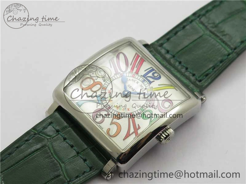 Master Square SS Ladies ZF 1:1 Best Edition White  Arabic Dial on Green Leather Strap Ronda Quartz Comfortable 6544