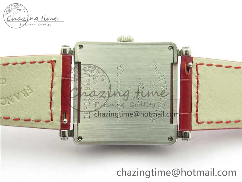 Durable Master Square SS Ladies ZF 1:1 Best Edition White  Arabic Dial on Red Leather Strap Ronda Quartz 6545