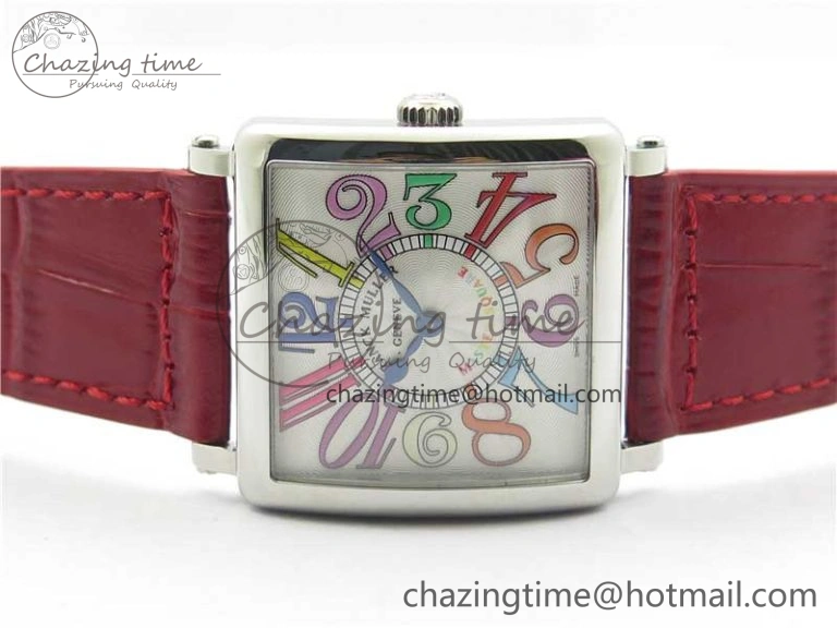Durable Master Square SS Ladies ZF 1:1 Best Edition White  Arabic Dial on Red Leather Strap Ronda Quartz 6545