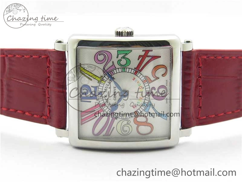 Durable Master Square SS Ladies ZF 1:1 Best Edition White  Arabic Dial on Red Leather Strap Ronda Quartz 6545