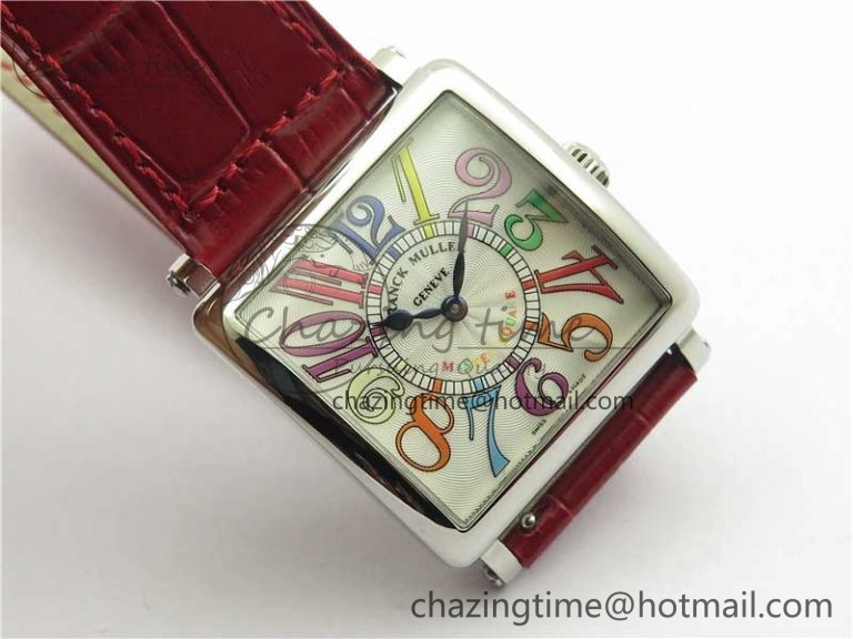 Durable Master Square SS Ladies ZF 1:1 Best Edition White  Arabic Dial on Red Leather Strap Ronda Quartz 6545
