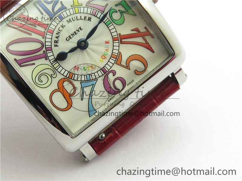 Durable Master Square SS Ladies ZF 1:1 Best Edition White  Arabic Dial on Red Leather Strap Ronda Quartz 6545
