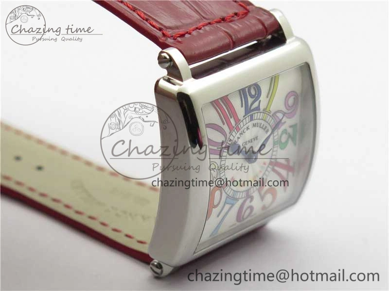 Durable Master Square SS Ladies ZF 1:1 Best Edition White  Arabic Dial on Red Leather Strap Ronda Quartz 6545