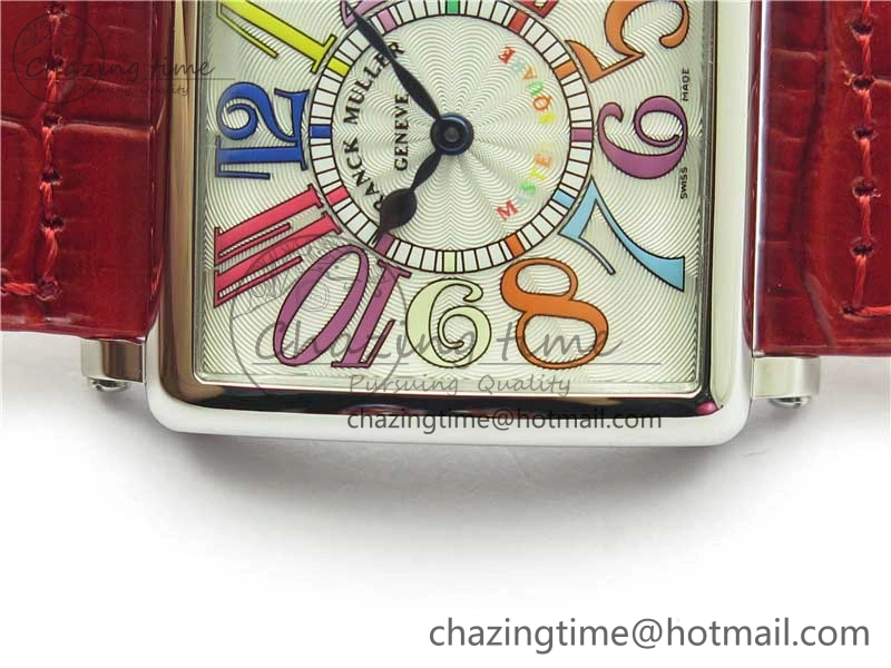 Durable Master Square SS Ladies ZF 1:1 Best Edition White  Arabic Dial on Red Leather Strap Ronda Quartz 6545