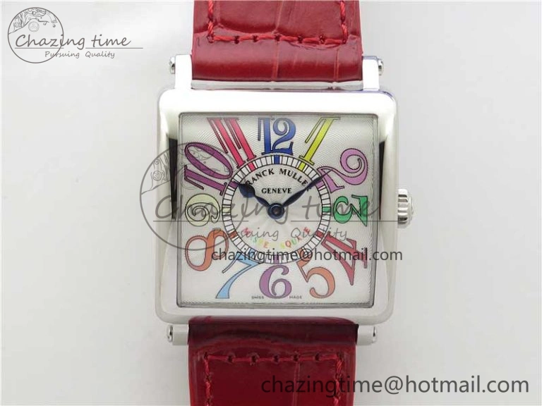 Durable Master Square SS Ladies ZF 1:1 Best Edition White  Arabic Dial on Red Leather Strap Ronda Quartz 6545