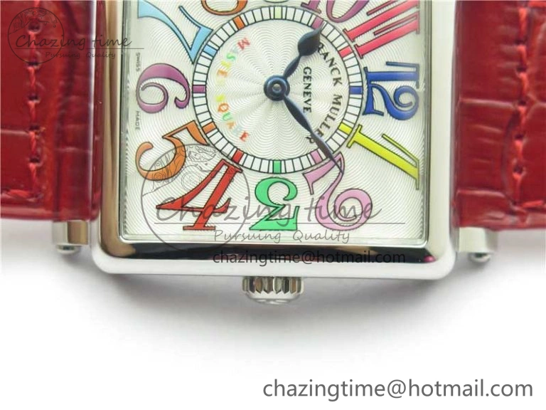 Durable Master Square SS Ladies ZF 1:1 Best Edition White  Arabic Dial on Red Leather Strap Ronda Quartz 6545
