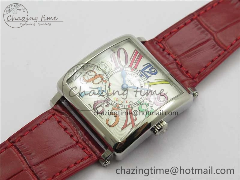 Durable Master Square SS Ladies ZF 1:1 Best Edition White  Arabic Dial on Red Leather Strap Ronda Quartz 6545