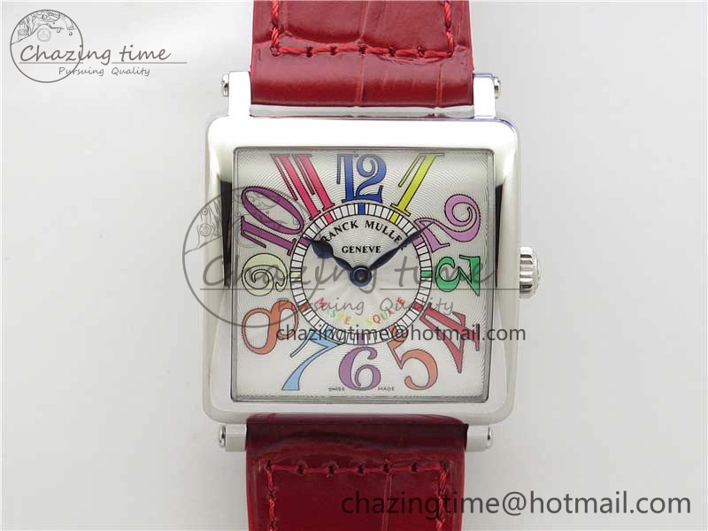 Durable Master Square SS Ladies ZF 1:1 Best Edition White  Arabic Dial on Red Leather Strap Ronda Quartz 6545