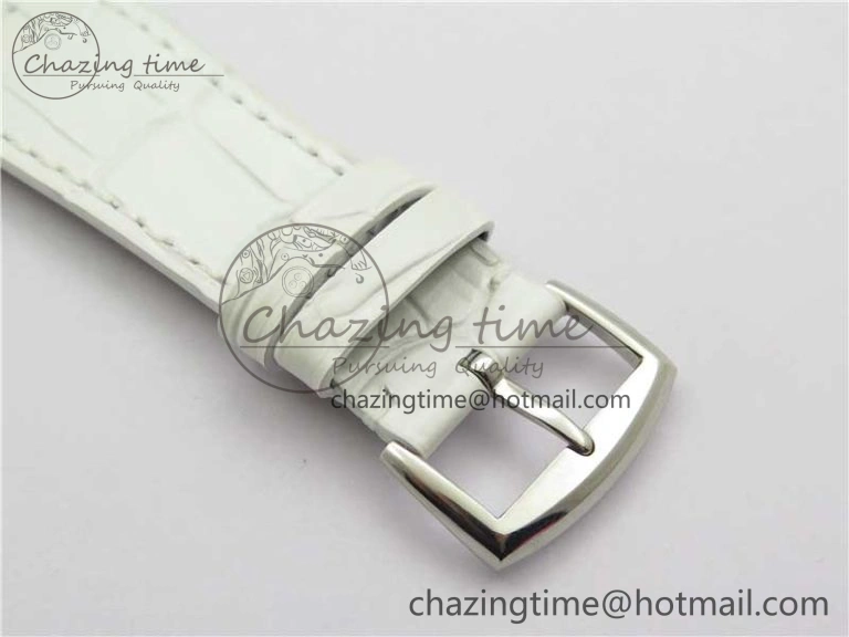 SmoothTexture Master Square SS Ladies ZF 1:1 Best Edition White  Arabic Dial on White Leather Strap Ronda Quartz 10368
