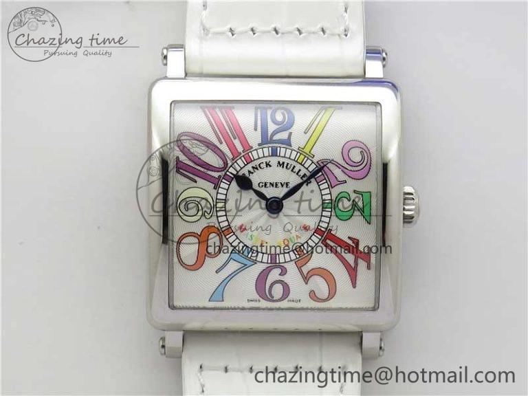 SmoothTexture Master Square SS Ladies ZF 1:1 Best Edition White  Arabic Dial on White Leather Strap Ronda Quartz 10368