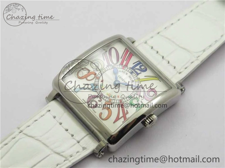 SmoothTexture Master Square SS Ladies ZF 1:1 Best Edition White  Arabic Dial on White Leather Strap Ronda Quartz 10368