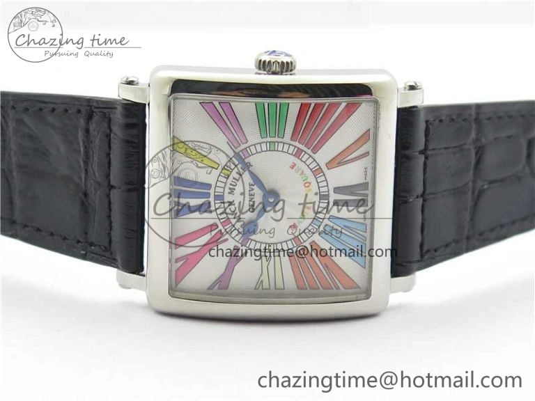 Master Square SS Ladies ZF 1:1 Best Edition White  Roman Dial on Black Leather Strap Ronda Quartz Soft 6549