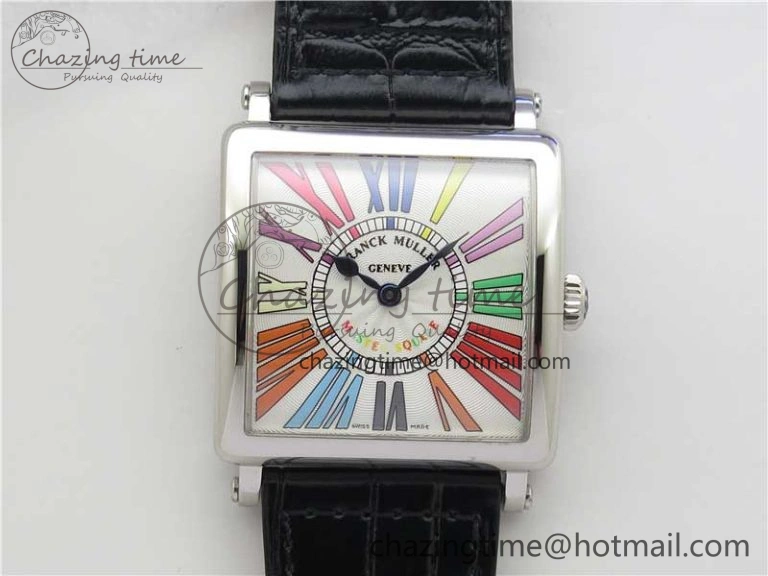 Master Square SS Ladies ZF 1:1 Best Edition White  Roman Dial on Black Leather Strap Ronda Quartz Soft 6549