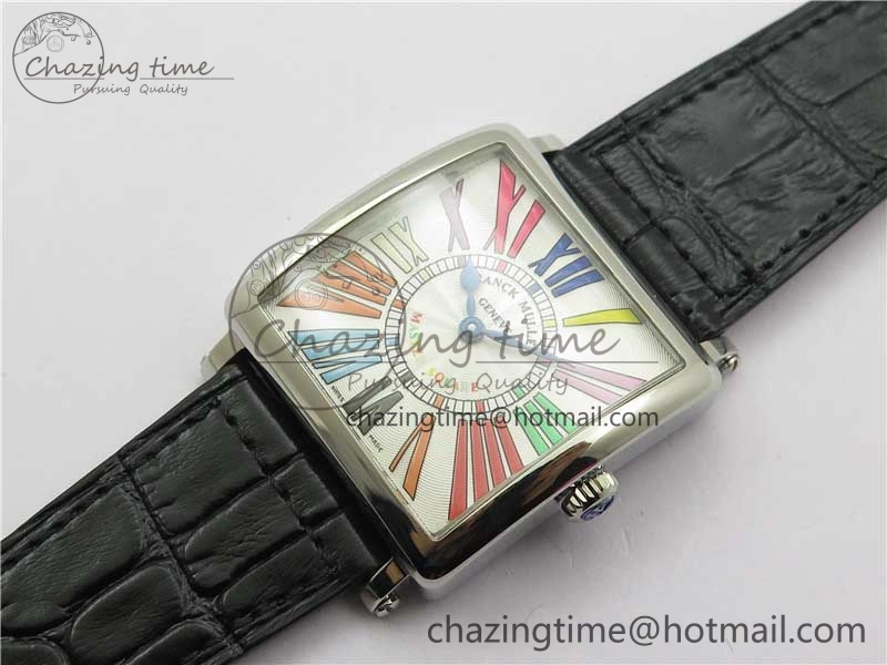Master Square SS Ladies ZF 1:1 Best Edition White  Roman Dial on Black Leather Strap Ronda Quartz Soft 6549