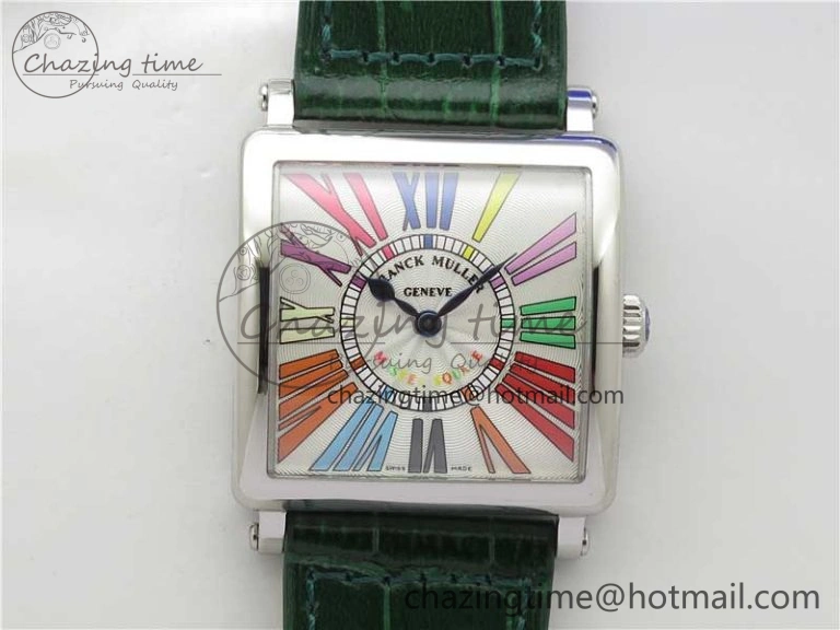 Master Square SS Ladies ZF 1:1 Best Edition White  Roman Dial on Green Leather Strap Ronda Quartz FastDry 6548