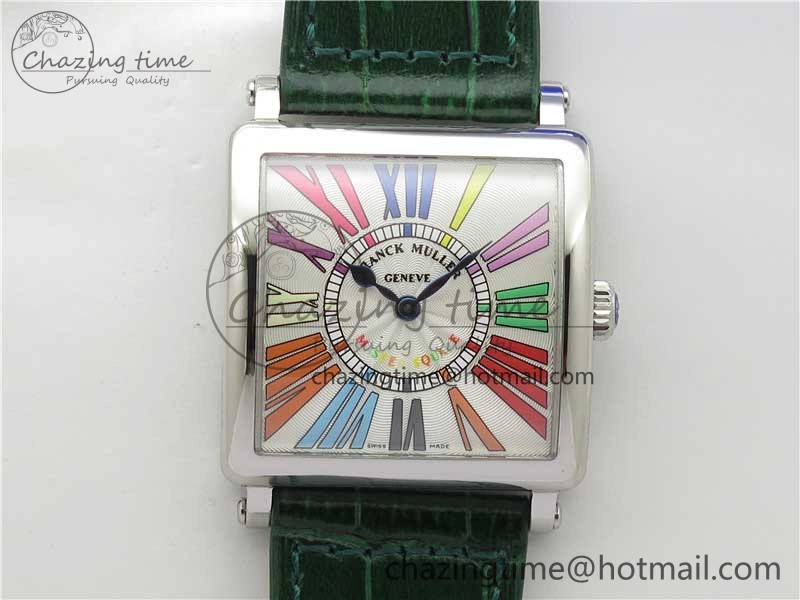 Master Square SS Ladies ZF 1:1 Best Edition White  Roman Dial on Green Leather Strap Ronda Quartz Effortless 10369