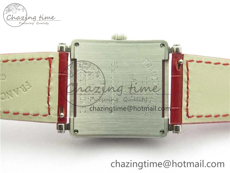 Master Square SS Ladies ZF 1:1 Best Edition White  Roman Dial on Red Leather Strap Ronda Quartz Upgraded 6550