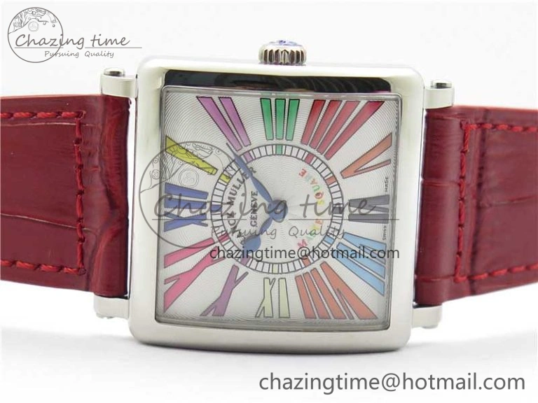 Master Square SS Ladies ZF 1:1 Best Edition White  Roman Dial on Red Leather Strap Ronda Quartz Upgraded 6550
