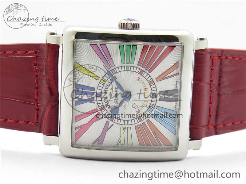 Master Square SS Ladies ZF 1:1 Best Edition White  Roman Dial on Red Leather Strap Ronda Quartz Upgraded 6550