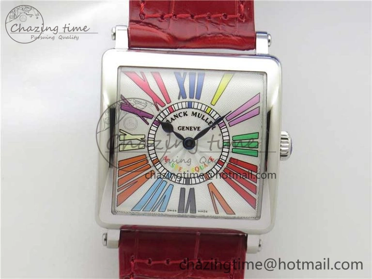 Master Square SS Ladies ZF 1:1 Best Edition White  Roman Dial on Red Leather Strap Ronda Quartz Upgraded 6550