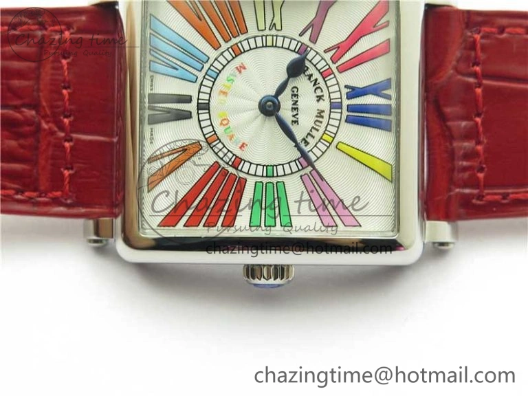 Master Square SS Ladies ZF 1:1 Best Edition White  Roman Dial on Red Leather Strap Ronda Quartz Upgraded 6550