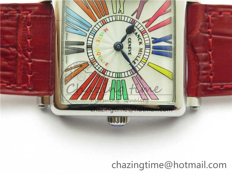 Master Square SS Ladies ZF 1:1 Best Edition White  Roman Dial on Red Leather Strap Ronda Quartz Upgraded 6550