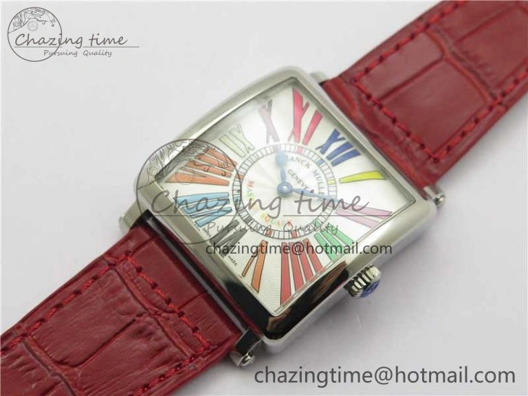 Master Square SS Ladies ZF 1:1 Best Edition White  Roman Dial on Red Leather Strap Ronda Quartz Upgraded 6550