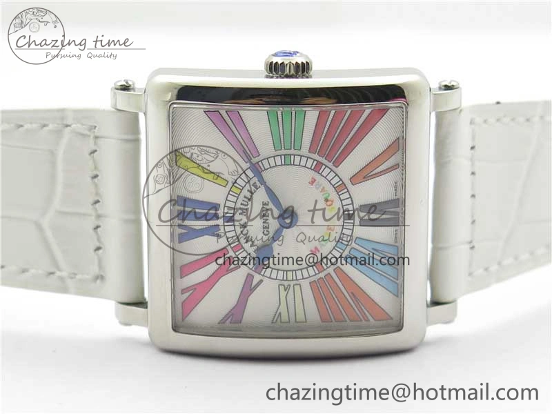 TimelessDesign Master Square SS Ladies ZF 1:1 Best Edition White  Roman Dial on White Leather Strap Ronda Quartz 10372