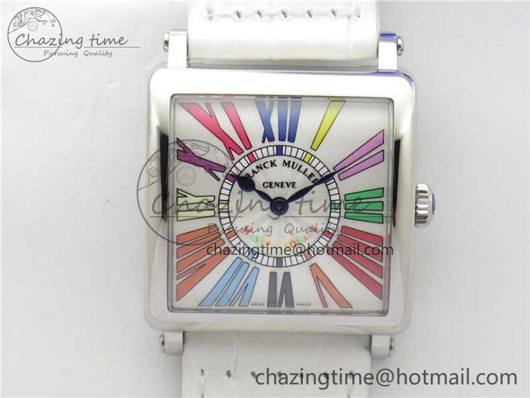 Practical Master Square SS Ladies ZF 1:1 Best Edition White  Roman Dial on White Leather Strap Ronda Quartz 6551