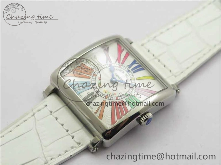 TimelessDesign Master Square SS Ladies ZF 1:1 Best Edition White  Roman Dial on White Leather Strap Ronda Quartz 10372
