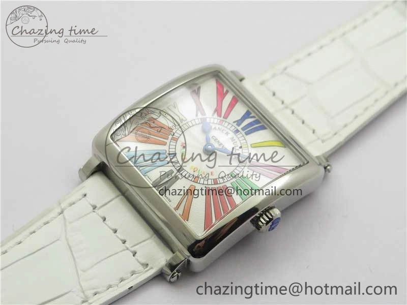 TimelessDesign Master Square SS Ladies ZF 1:1 Best Edition White  Roman Dial on White Leather Strap Ronda Quartz 10372