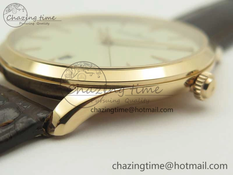FastDry Master Ultra Thin Date 1282510 RG ZF 1:1 Best Edition Eggshell Beige Dial on Brown Leather Strap A899  7464