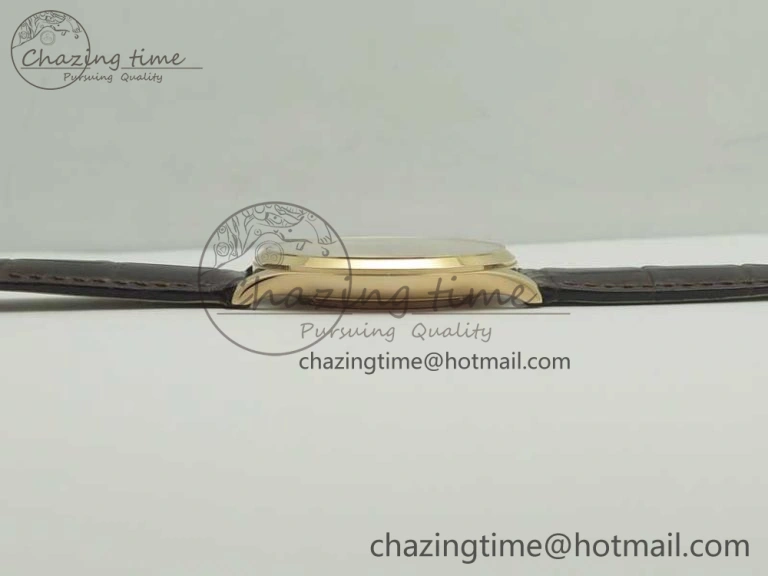 FastDry Master Ultra Thin Date 1282510 RG ZF 1:1 Best Edition Eggshell Beige Dial on Brown Leather Strap A899  7464