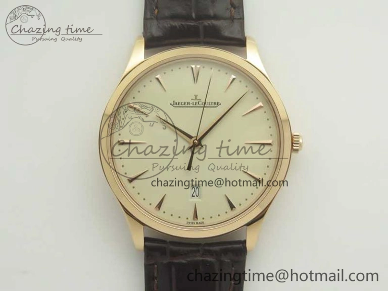 FastDry Master Ultra Thin Date 1282510 RG ZF 1:1 Best Edition Eggshell Beige Dial on Brown Leather Strap A899  7464