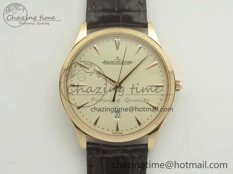 FastDry Master Ultra Thin Date 1282510 RG ZF 1:1 Best Edition Eggshell Beige Dial on Brown Leather Strap A899  7464
