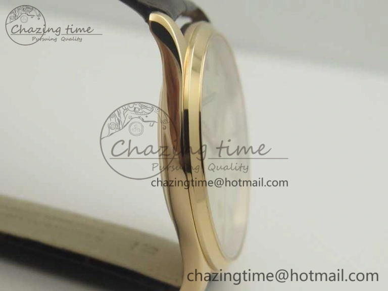 FastDry Master Ultra Thin Date 1282510 RG ZF 1:1 Best Edition Eggshell Beige Dial on Brown Leather Strap A899  7464