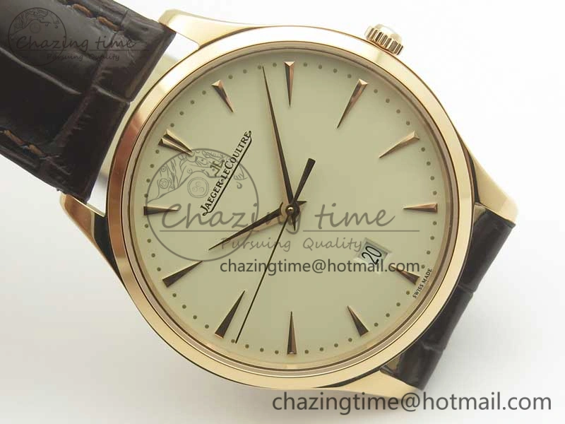 FastDry Master Ultra Thin Date 1282510 RG ZF 1:1 Best Edition Eggshell Beige Dial on Brown Leather Strap A899  7464