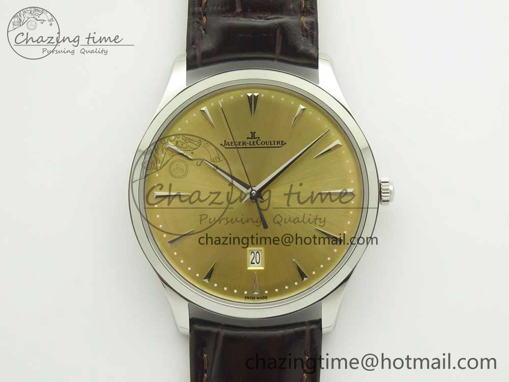 Practical Master Ultra Thin Date 1288420 ZF 1:1 Best Edition Gold Dial on Brown Leather Strap A899  7462